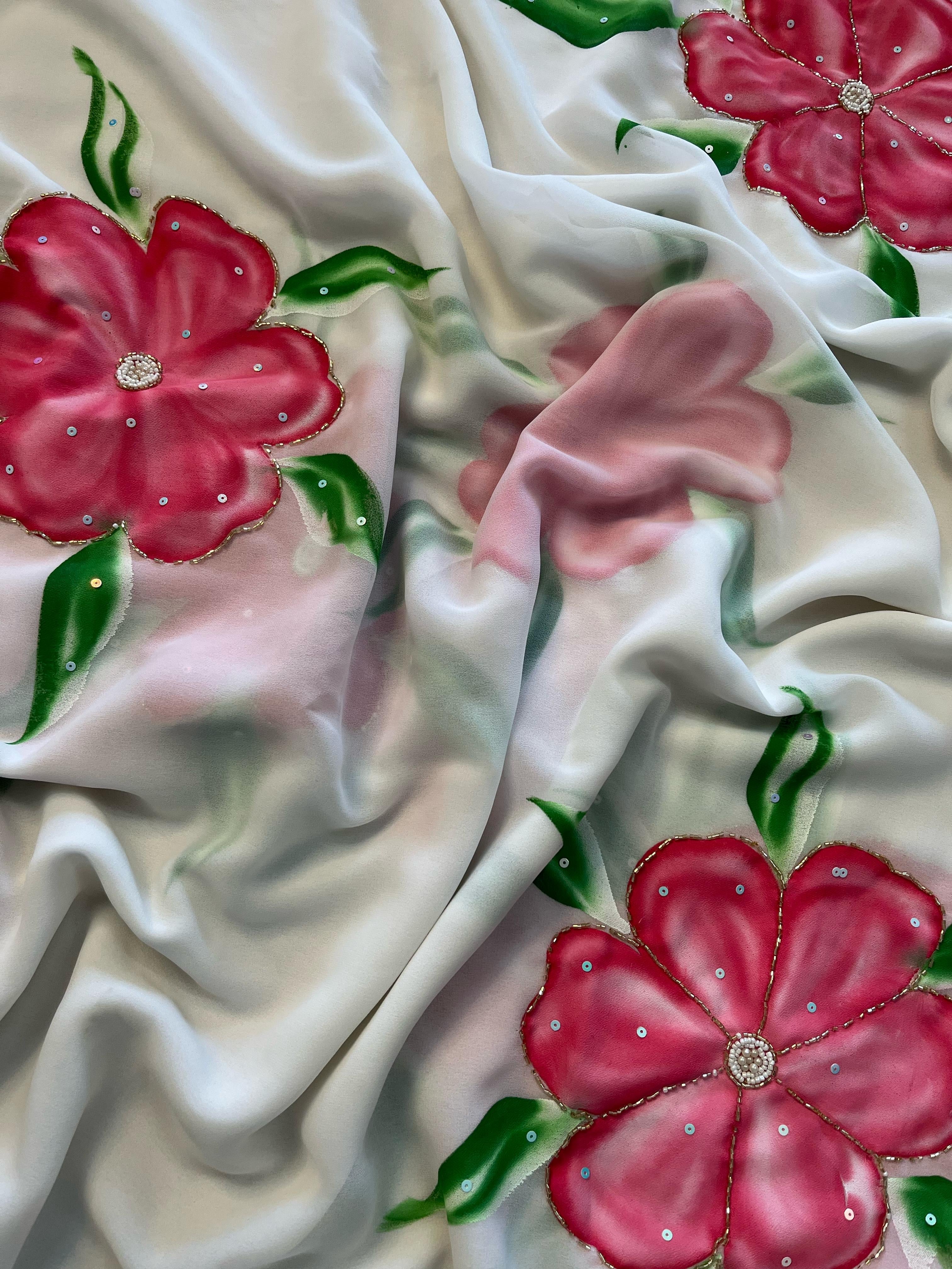 Peach Blossom Handwork Saree