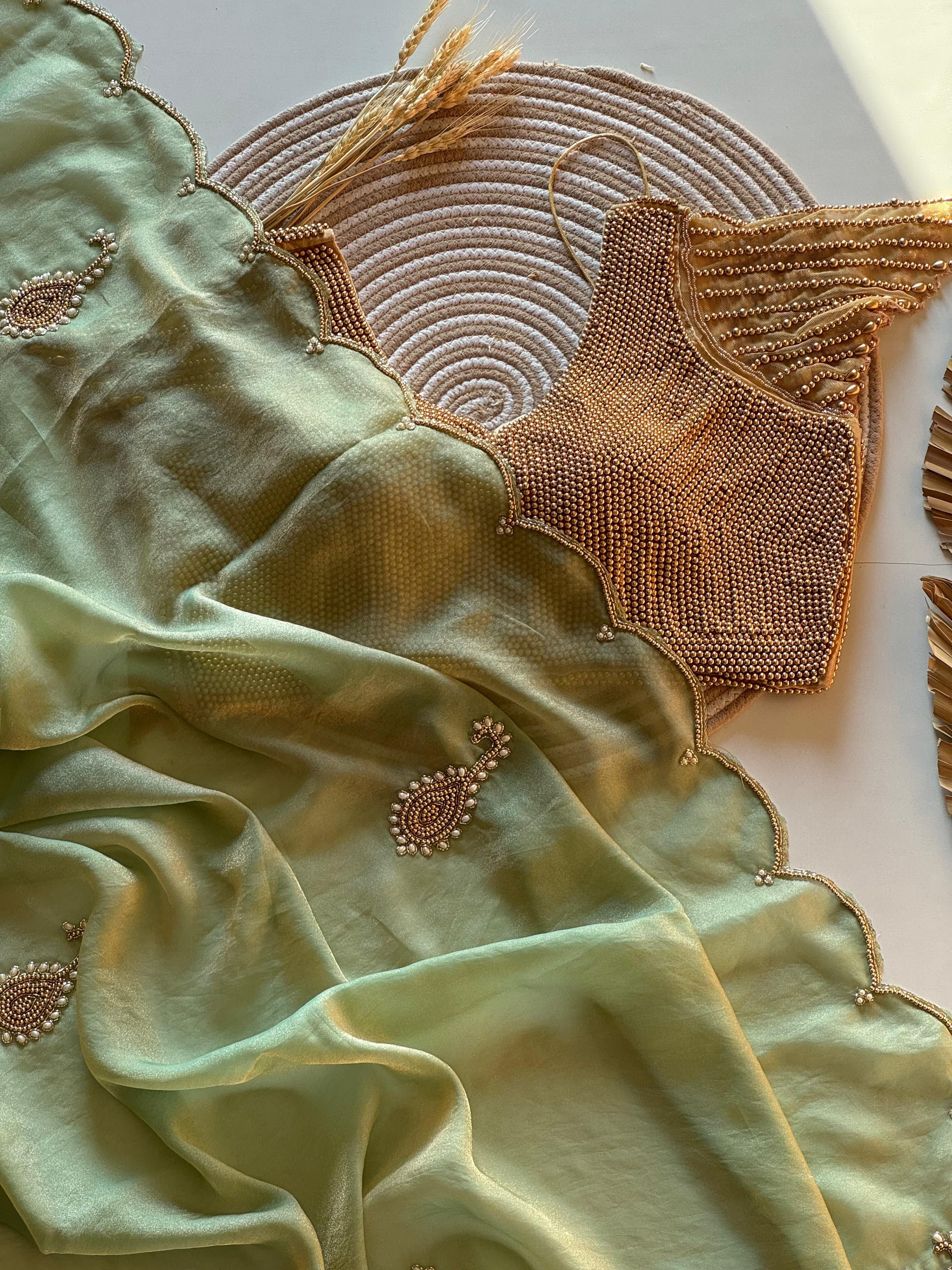 Pearl Muse Saree(Pastel Green)