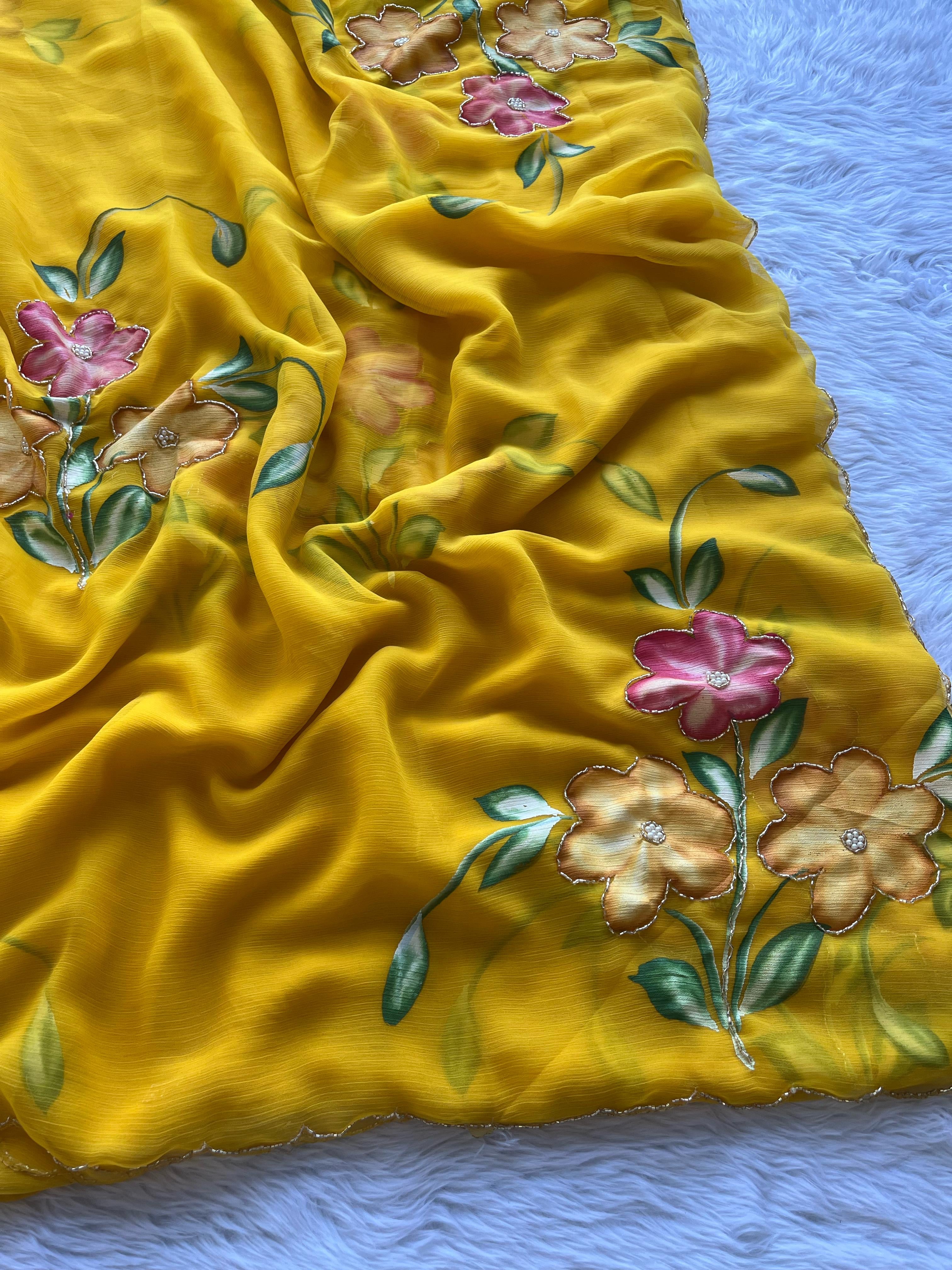 Sunflower Handpainted Saree