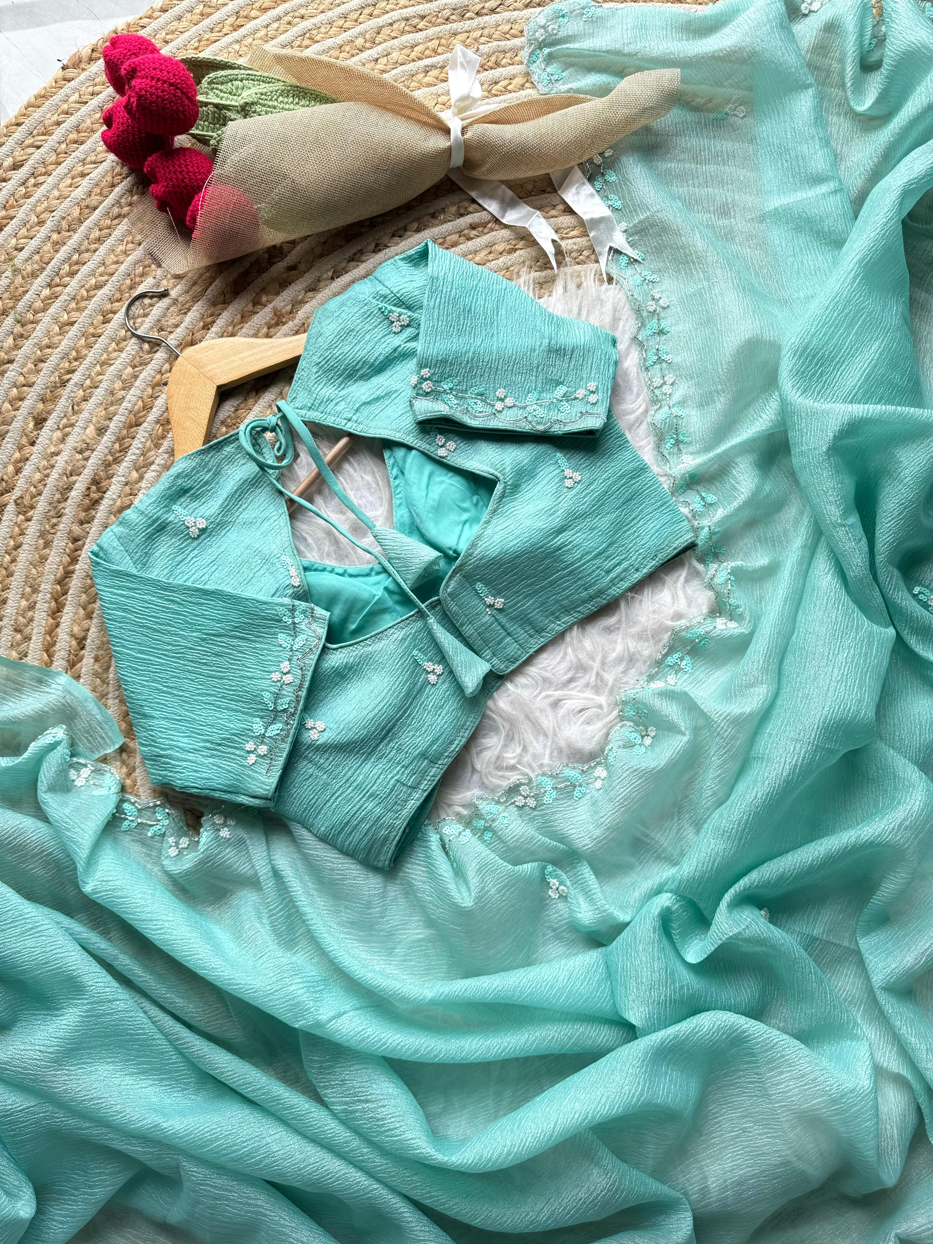 Noorani Handwork Saree(Blue)