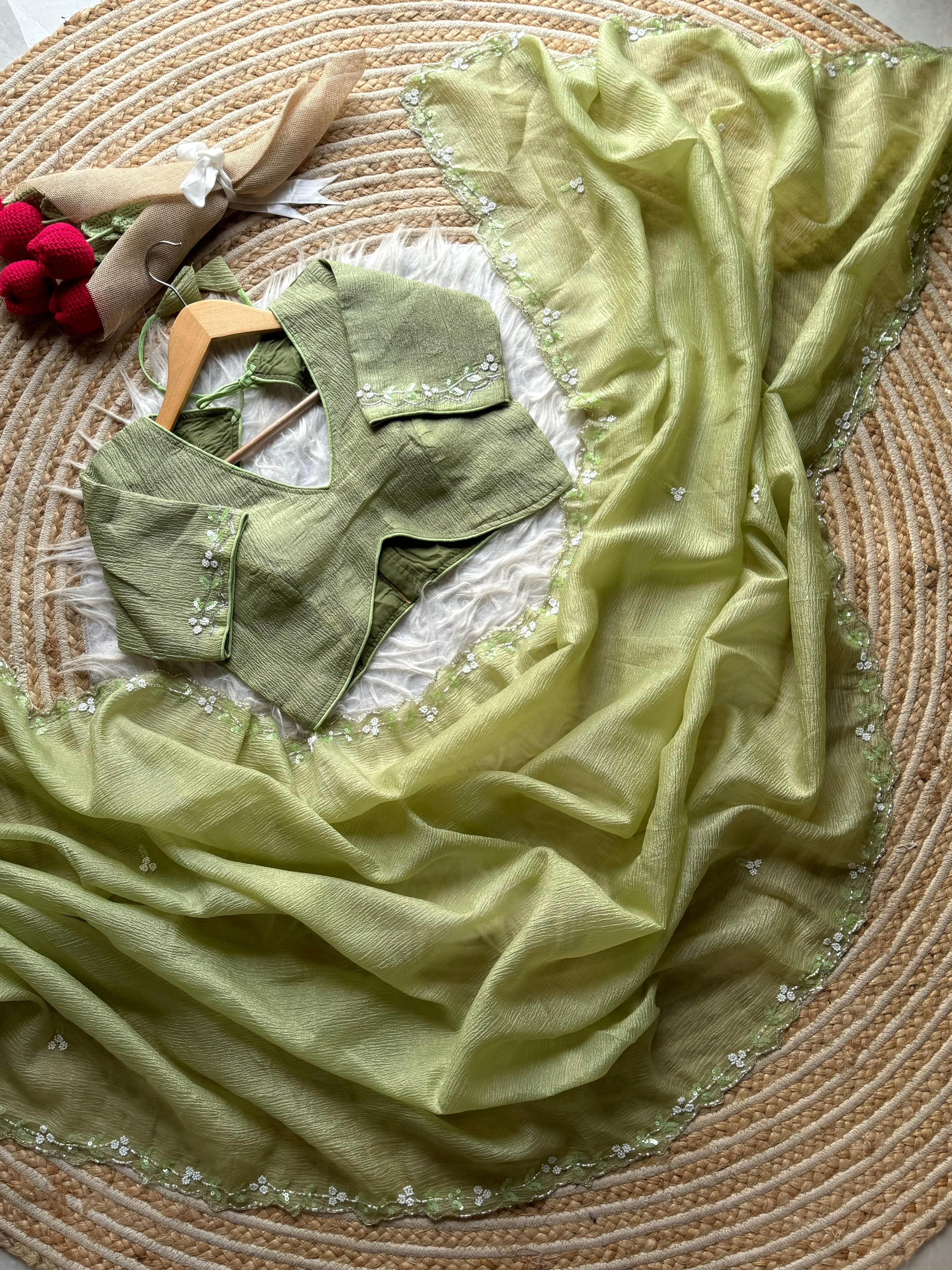Noorani Handwork Saree(Green)