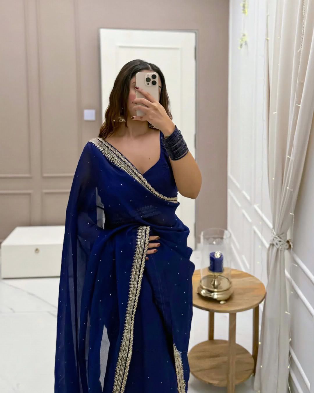 Midnight Blossom Saree
