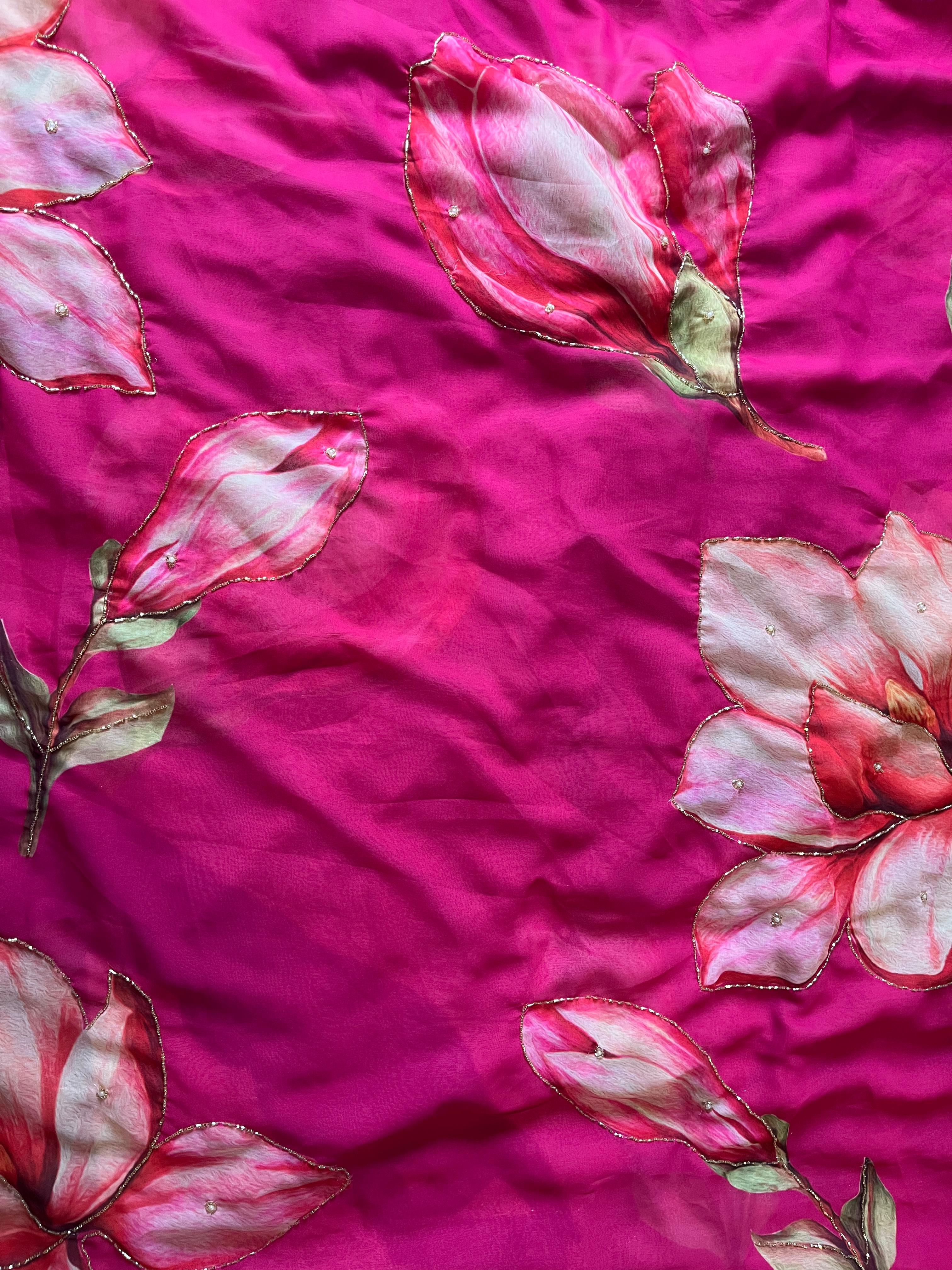 Roop-Hand Work Saree(Pink)
